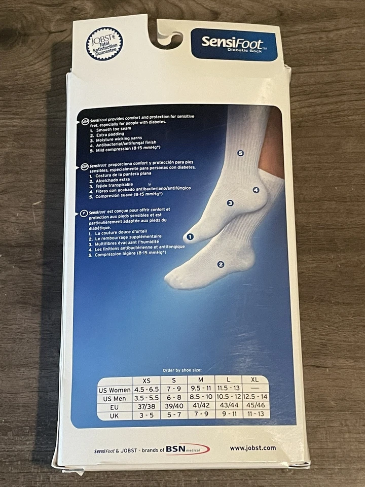 Meia JOBST Sensifoot™ Diabetic White Crew CT tamanho LG 110838 - 1 par (NOVO) - Imagem 3 de 4