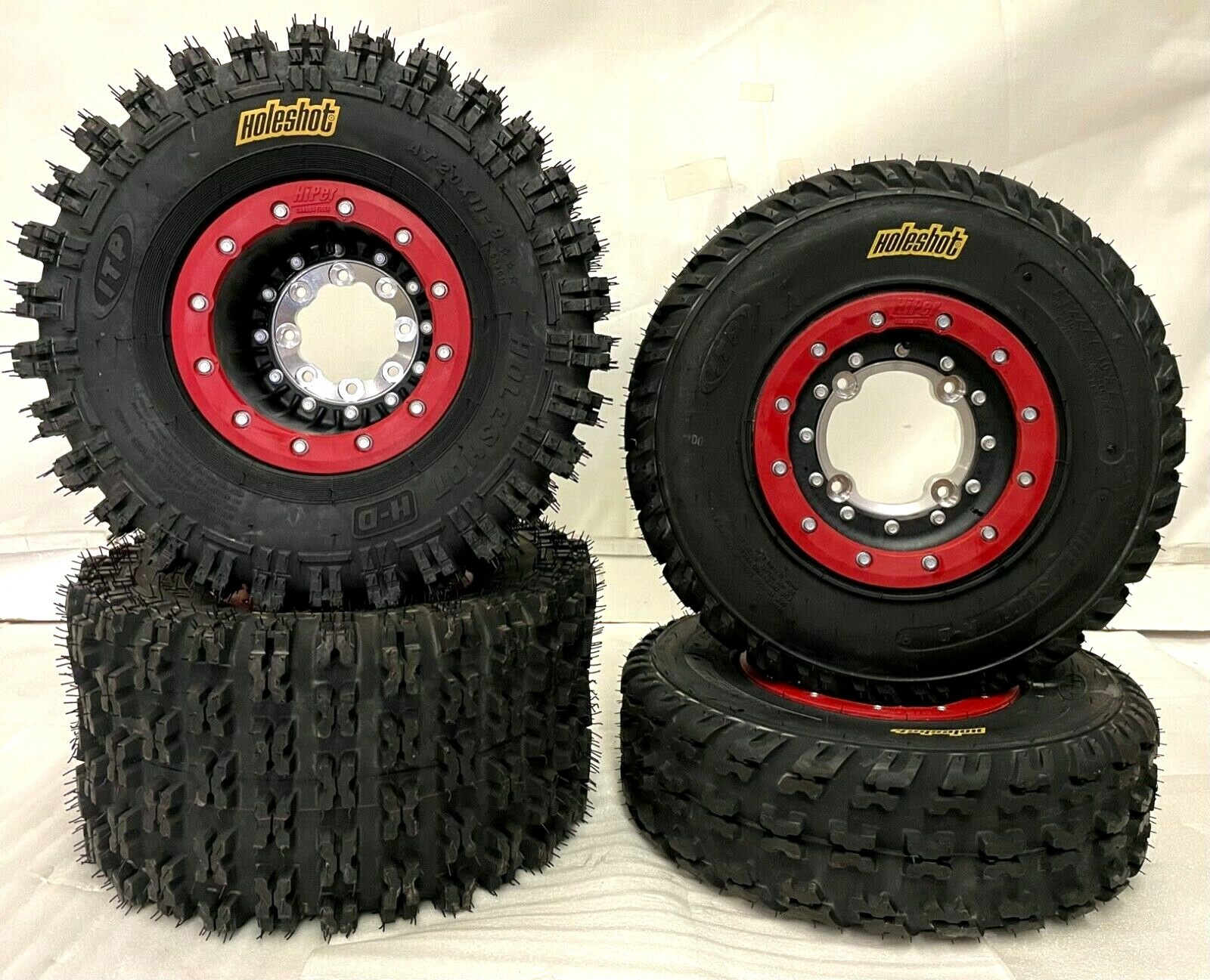 Hiper Tech 3 Beadlock Rims Holeshot HD Tires Front Rear XC TRX 450R