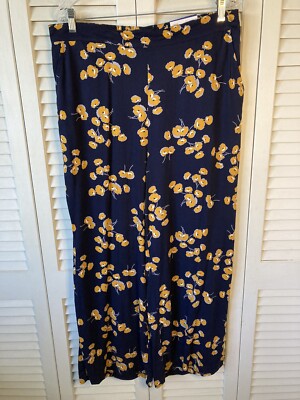 NWT Popsugar Navy Blue w/ Yellow & Gray Floral Print High Waisted Crop Pants XL