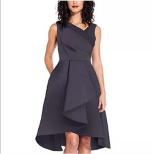 Adrianna Papell Gunmetal Gray Mikado Fit and Flare Dress NEW