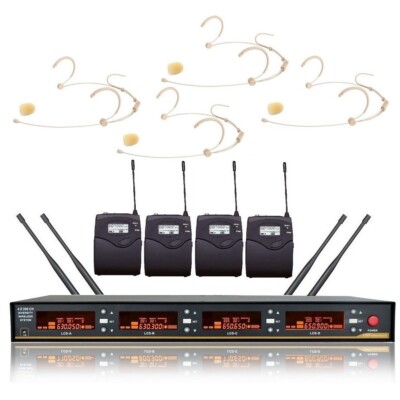 Theater Headset Wireless Microphone 4 Channel UHF for Sennheiser Bodypack Beige