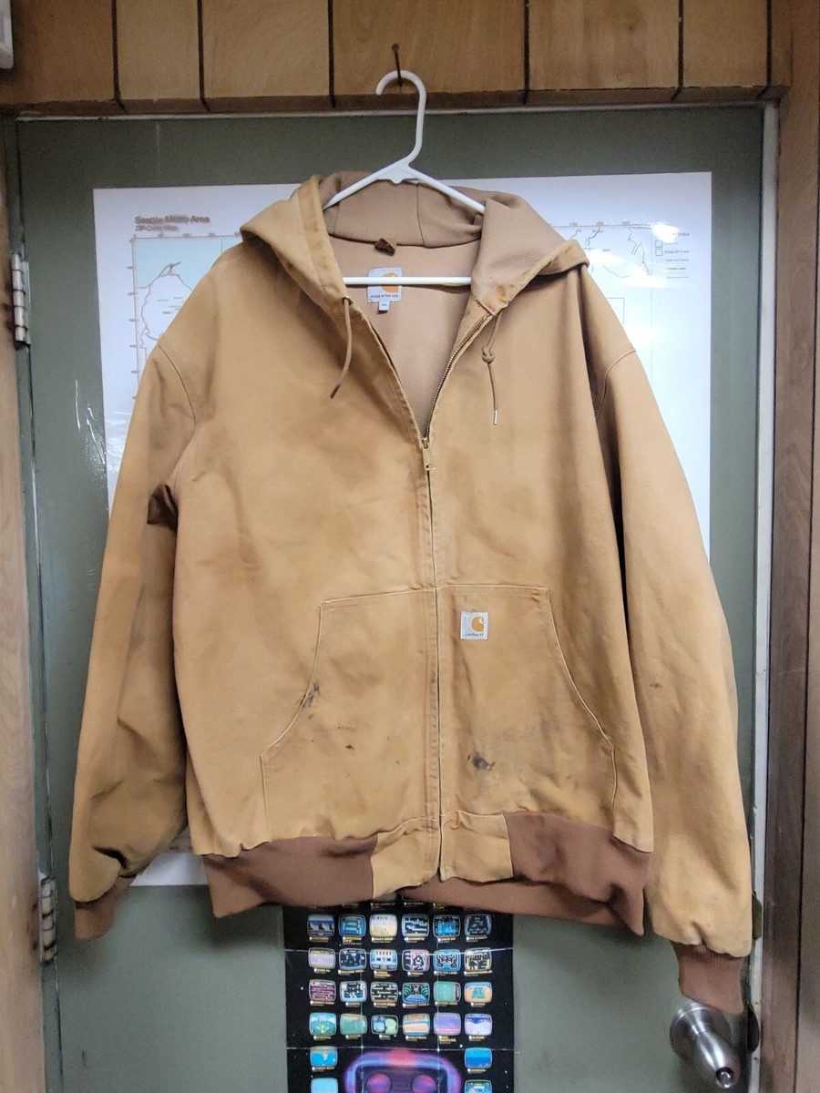 Carhartt Hooded Jacket Mens 3XL Tan Brown J131BRN Distressed