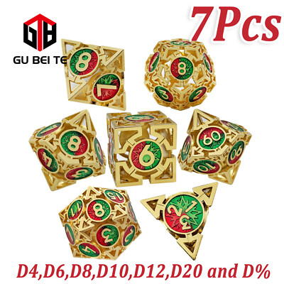 7PCS Hollow Metal Dice Set Polyhedral Dice RPG DnD Dungeons Dragons d20 AD&D MTG