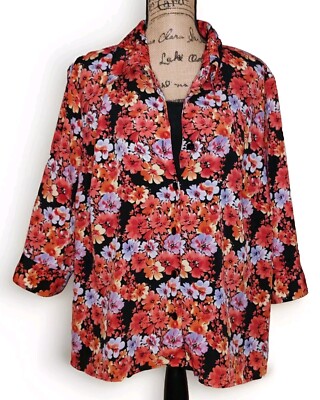 Notations Woman - Pink Floral w/Black Cami - 2-FER Blouse - Women's Size P3X