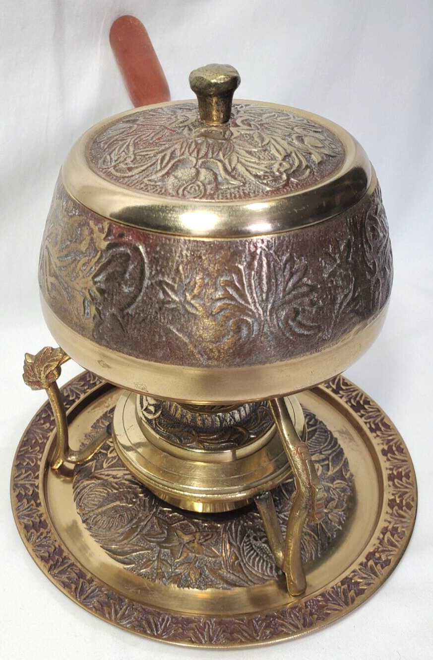Vintage Brass Korean Fondue Set 6 Piece Floral Pattern