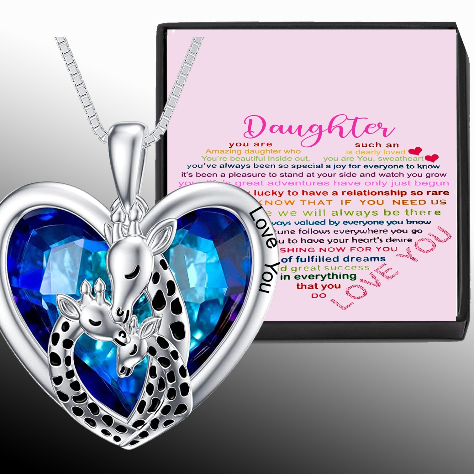 Daughter I love you gifts for her Necklace Silver Boxed Mum DAD pink Christmas