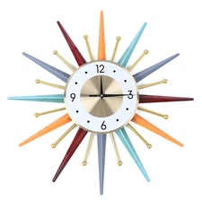 56CM Vintage Sunburst Wall Clock Colorful 3D Hollow Metal Large Wall Clock Decor