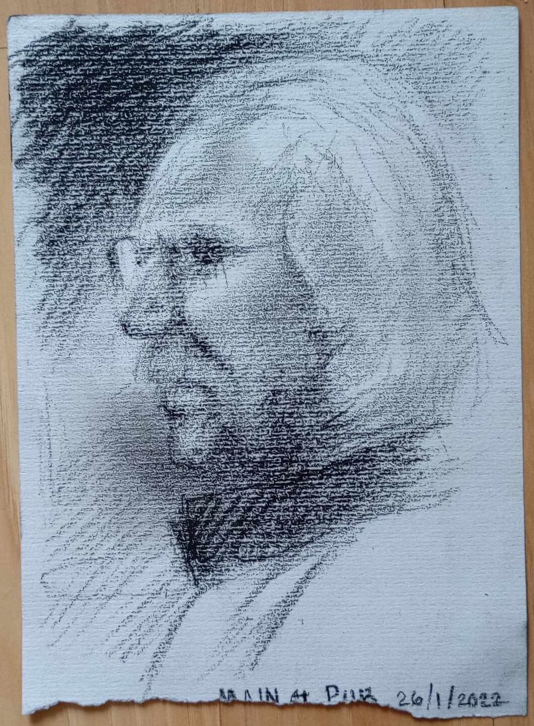 ACEO portrait study of male character. Charcoal drawing by John Charles Thompson