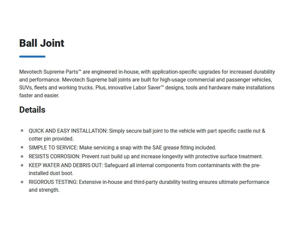 Rótulas inferiores y superiores delanteras Mevotech para Chevrolet Suburban 2500 2000-2010 Foto 2 de 4