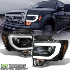 Black 2009-2014 Ford F150 Raptor SVT LED Tube DRL Projector Headlights Headlamps