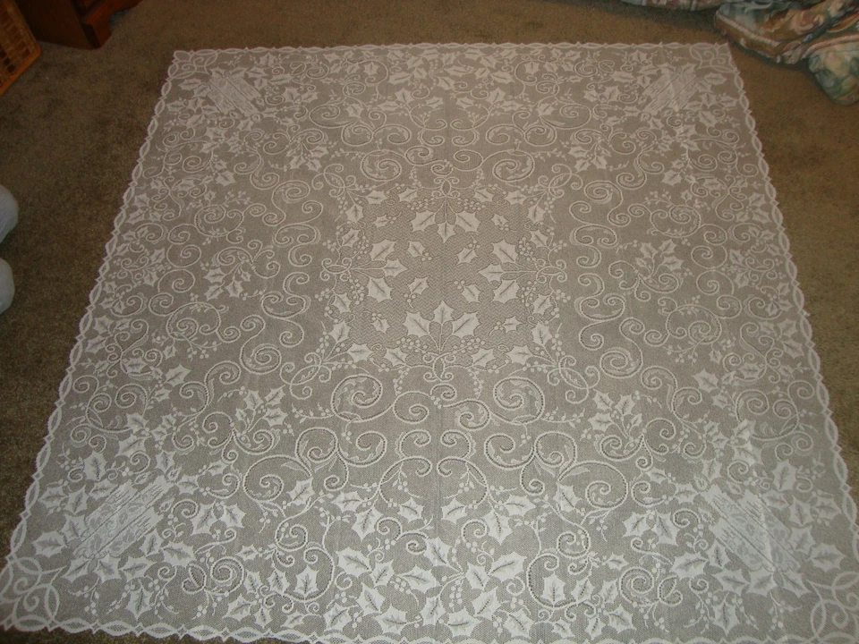 Lace Tablecloth Christmas Ivory Holly Berry design 60 x 83 - Image 2 of 2