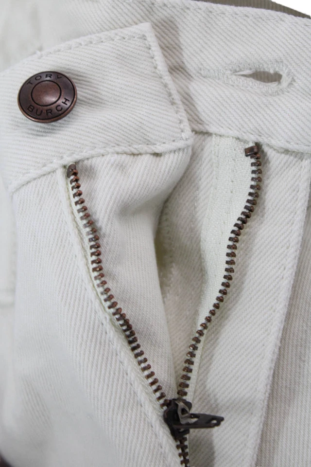 Tory Burch Women Cropped Pants White 100% Cotton High Rise Size 31 - Image 4 of 4