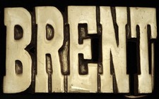 KJ08118 NOS VINTAGE 1970s CUT-OUT NAME  BRENT  SOLID BRASS BUCKLE