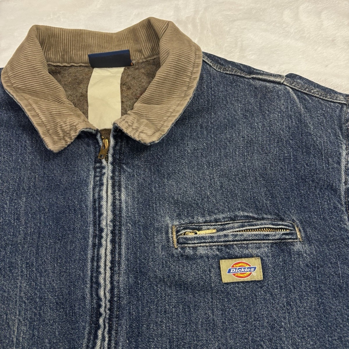 Vintage Dickies Denim Detroit Style Jacket Faded 90s Blanket Lined