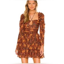 Ulla Johnson Mini Dress Women 10 Orange Excellent Ikat Metallic Ruffle Ruched