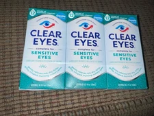 Clear Eyes Sensitive Soothing Comfort Sensitive Eye Drops 0.5 oz- 3 pack- 04/26