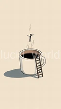 Coffee Lover Art Digital Download Print Stick Figure Ladder Funny Minimalist PNG
