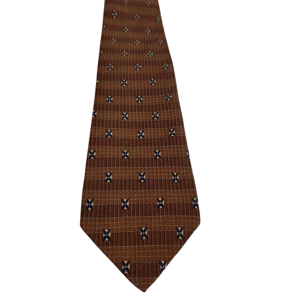 Robert Stock 男式豪华领带棕色花卉格子丝绸美国广泛正式工作 — 第 3/4 张图片