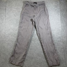 Tahari 100% Linen Pants Womens 6 Gray High Rise Belted Dress Trousers Summer