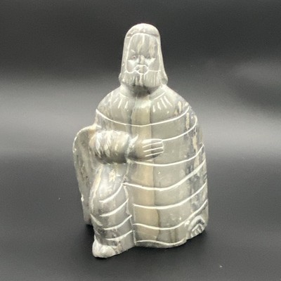 Hand Carved Stone Figurine Gray White Historical Human Figure 5in Primitive
