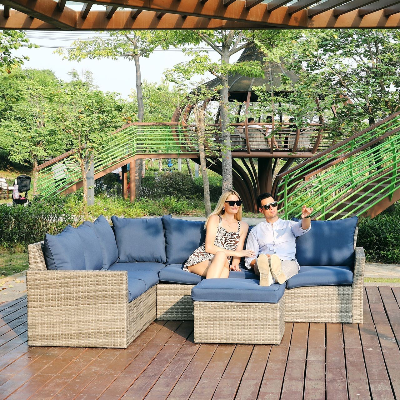 3PACK Patio Furniture Outdoor Sofa Sectional Sofa with Cushions Poly Rattan XL