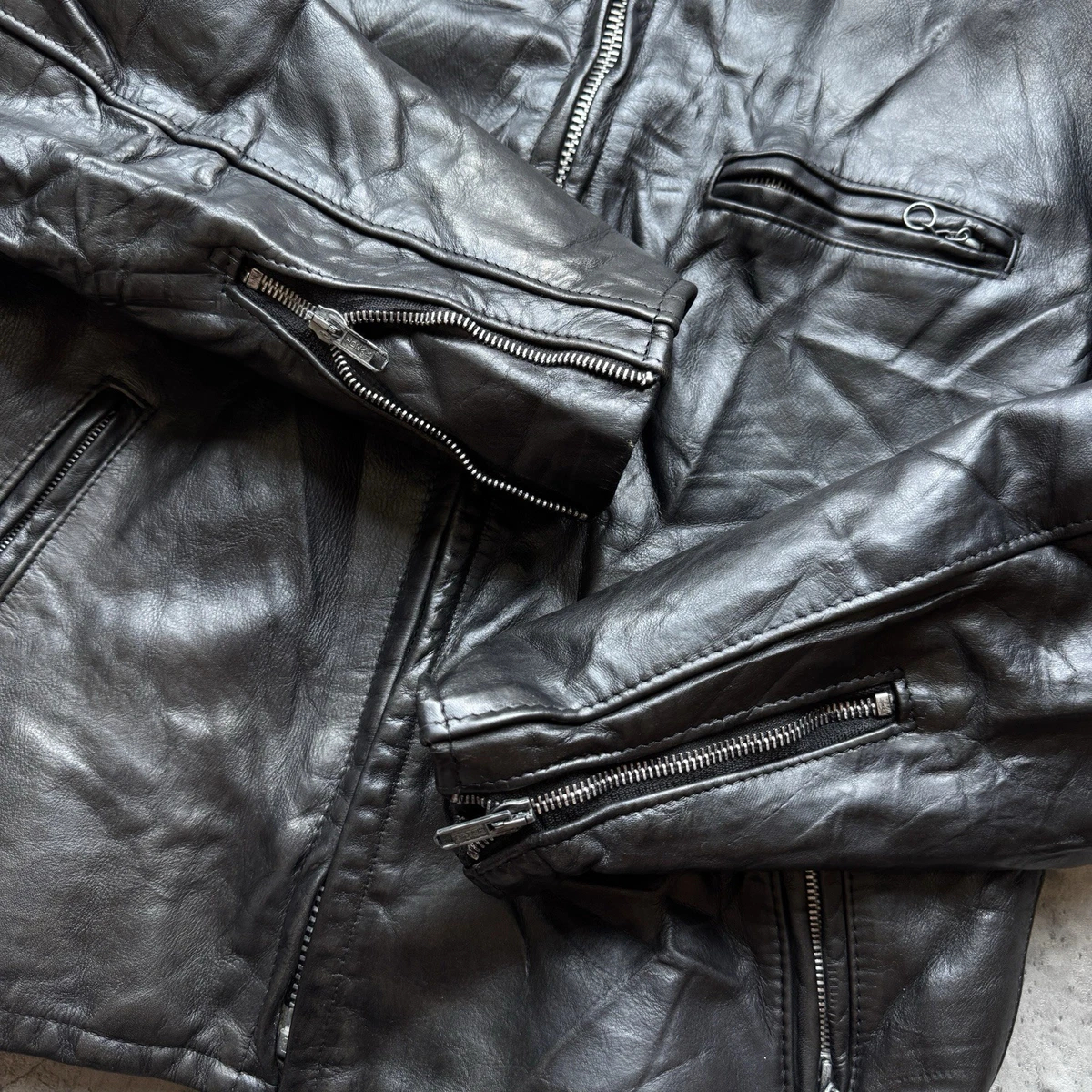 Chaqueta de motociclista vintage Schott NYC de cuero negra talla 42