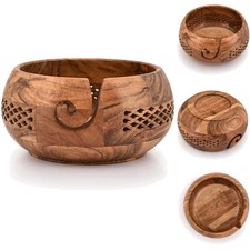 Handmade Wooden Yarn Bowl for Knitting  Crocheting Accessories - 7x7x4 Inches