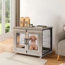 Wooden Indoor Pets Dog Cage Furniture 31inch with 2-Door, End Table Decorative