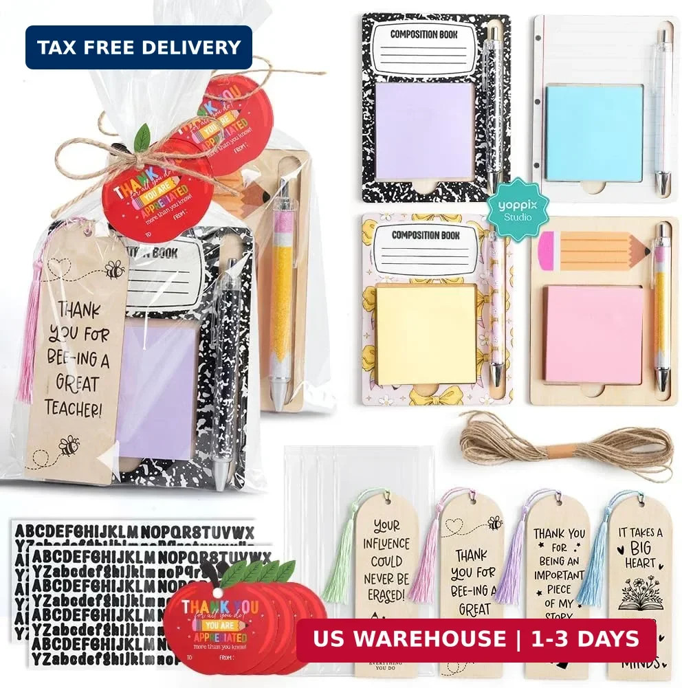 4 Set Personalized Teacher Appreciation Gifts - DIY Wooden Sticky Note Holders w