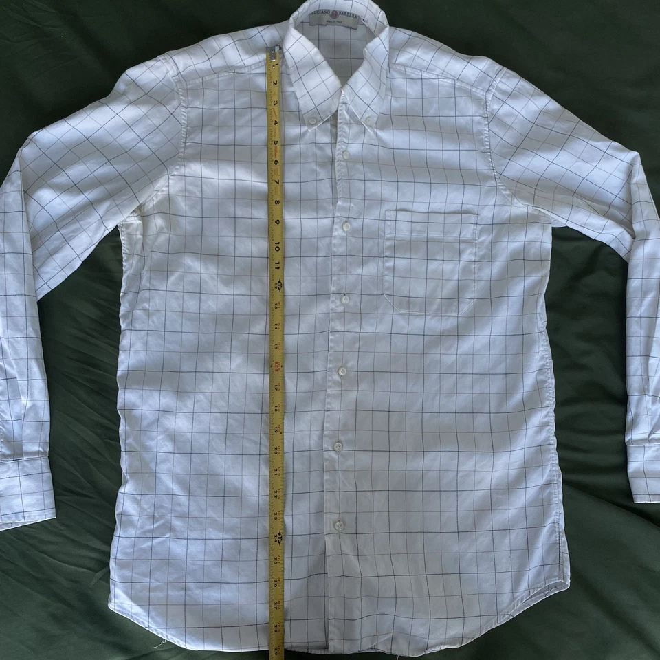 Luciano Barbera Dress Shirt Men’s L Made In Italy White Windowpane Button Down - Image 4 of 4