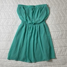 Express Green Chiffon Ruched Strapless Short A-Line Dress Polyester Size M