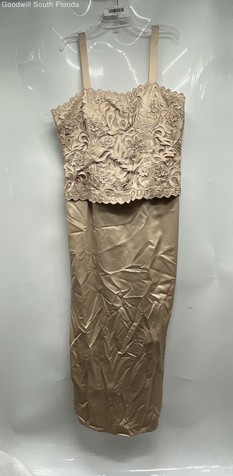 Nina Nischelle Womens Beige Satin Sleeveless Back Zip Shift Dress Size 20