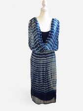 Anthropologie Blue Tie Dye Surplice Midi Dress Small | Sheer Overlay Lined