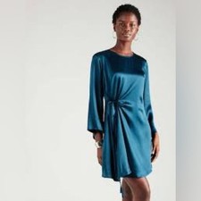 Banana Republic TRECCIA HAMMERED Satin Dress Teal Size XS EUC Returns Accepted 