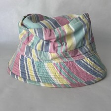 Vintage 80s Bucket Hat M Pastel Stripe Easy To Roll Korea Poly/Cotton AS IS