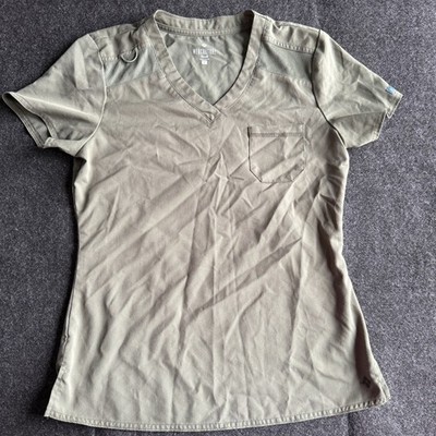 Med Couture Insight Women's Olive Green V Neck Scrub Top Size Small Uniform