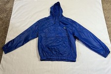 Vintage Izod Lacoste Anorak Windbreaker Mens Large L Blue Pullover Hood Logo