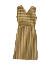 VINTAGE Womens Sleeveless Sheath Dress UK 10 Small Green Striped AM04