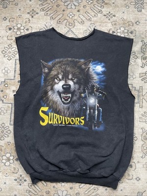Vintage Easyriders Sweatshirt Mens M/L Black 3D Emblem Wolf Survivor Graphic 90s