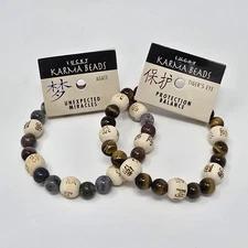 Lucky Karma Beads Bracelet Set of 2 Agate & Tiger's Eye Stretch Stone