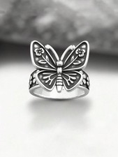 925 Sterling Silver Butterfly Flower Ring Size 5 6 7 8 9