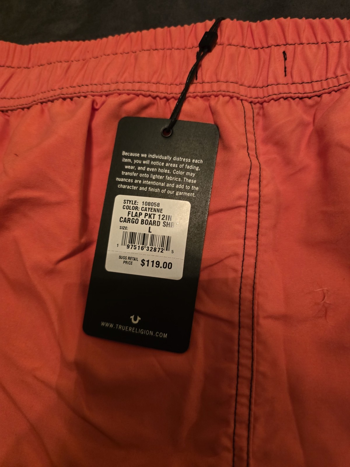 $119...True Religion size L Flap Pocket 12 In Cargo Board Short Red thumbnail 8