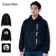Calvin Klein Mens Earth-Print Hoodie Black Beauty-Size Small
