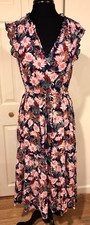 Sangria Women’s Rayon Tiered Floral Blue/Multicolor Dress Size M New w/Loose Tag