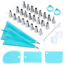 34-Piece Cake Decorating Kit Piping Bags and Tips Set with 24 Steel Tips