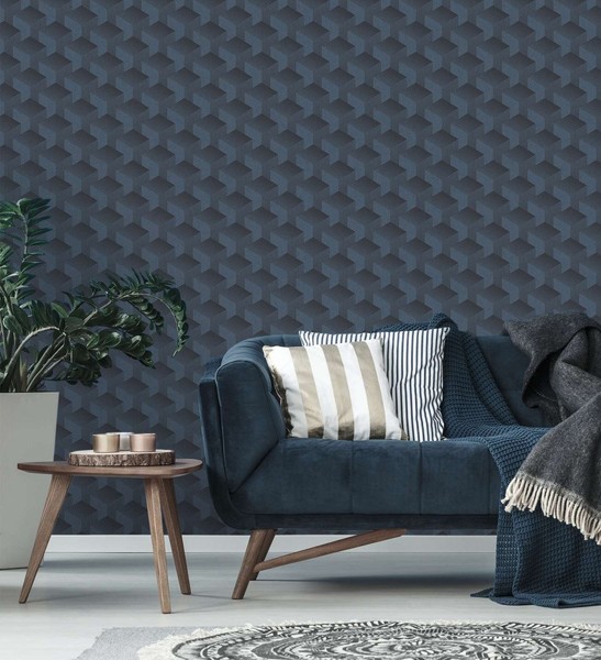 Grafik-Tapete Mit Muster In 3D Matt – Blau, Schwarz-image