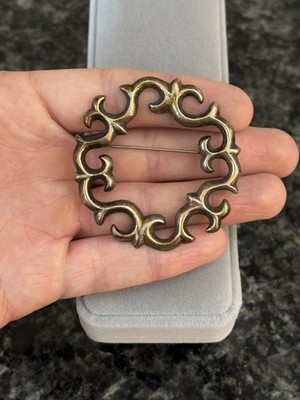 Vintage Native American Handmade Sandcast Sterling Silver Brooch Pin - 21.2g