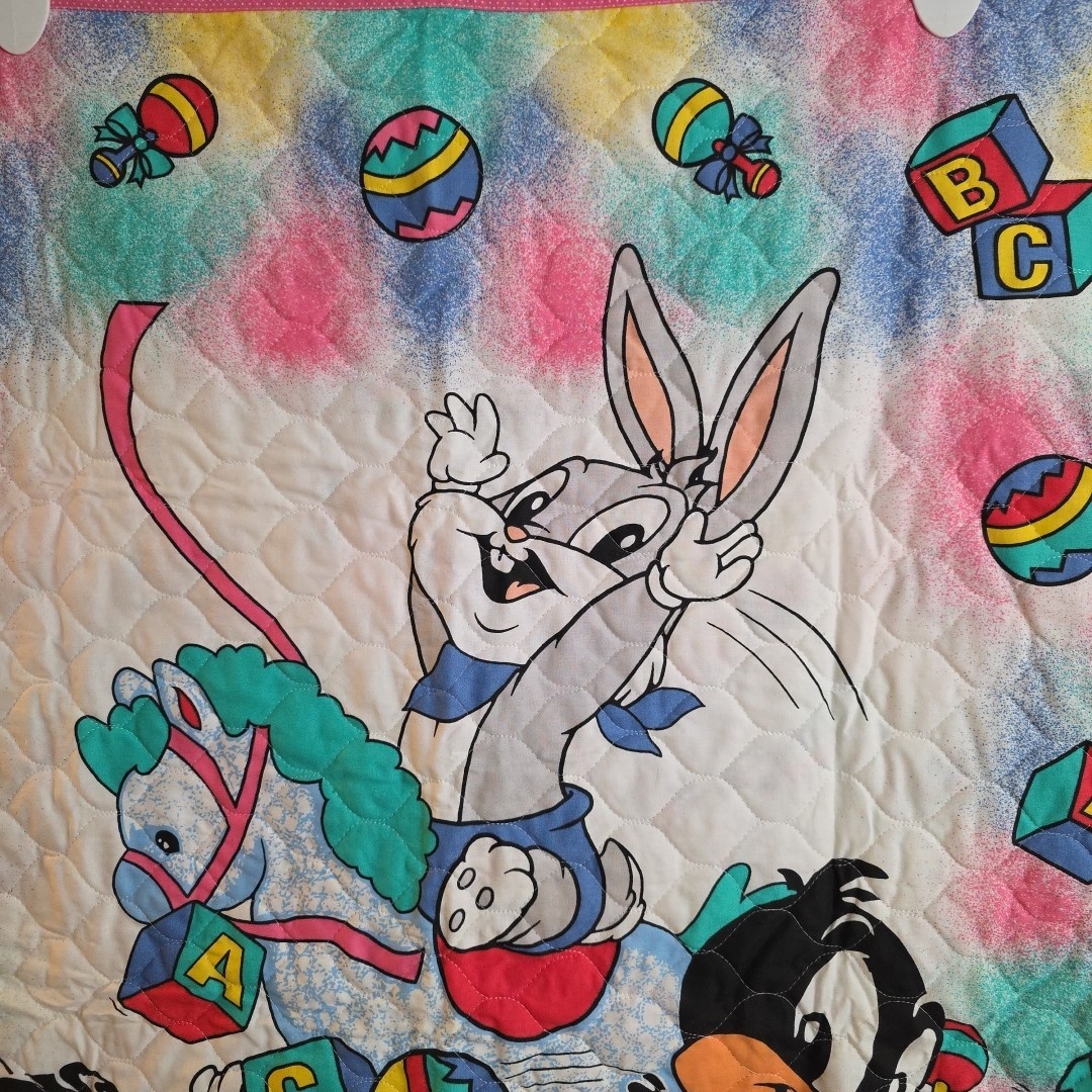 Vtg Baby Looney Tunes Tweety Sylvester Bugs Blanket 90s Crib Quilt