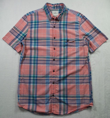 American Eagle Shirt Mens Large Tall Pink Plaid Short Sleeve Button Down Pocket