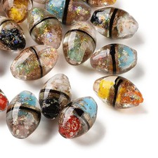 30pcs Luminous Handmade Gold Sand Lampwork Beads, Glass Oval Two Tone Beads DIY